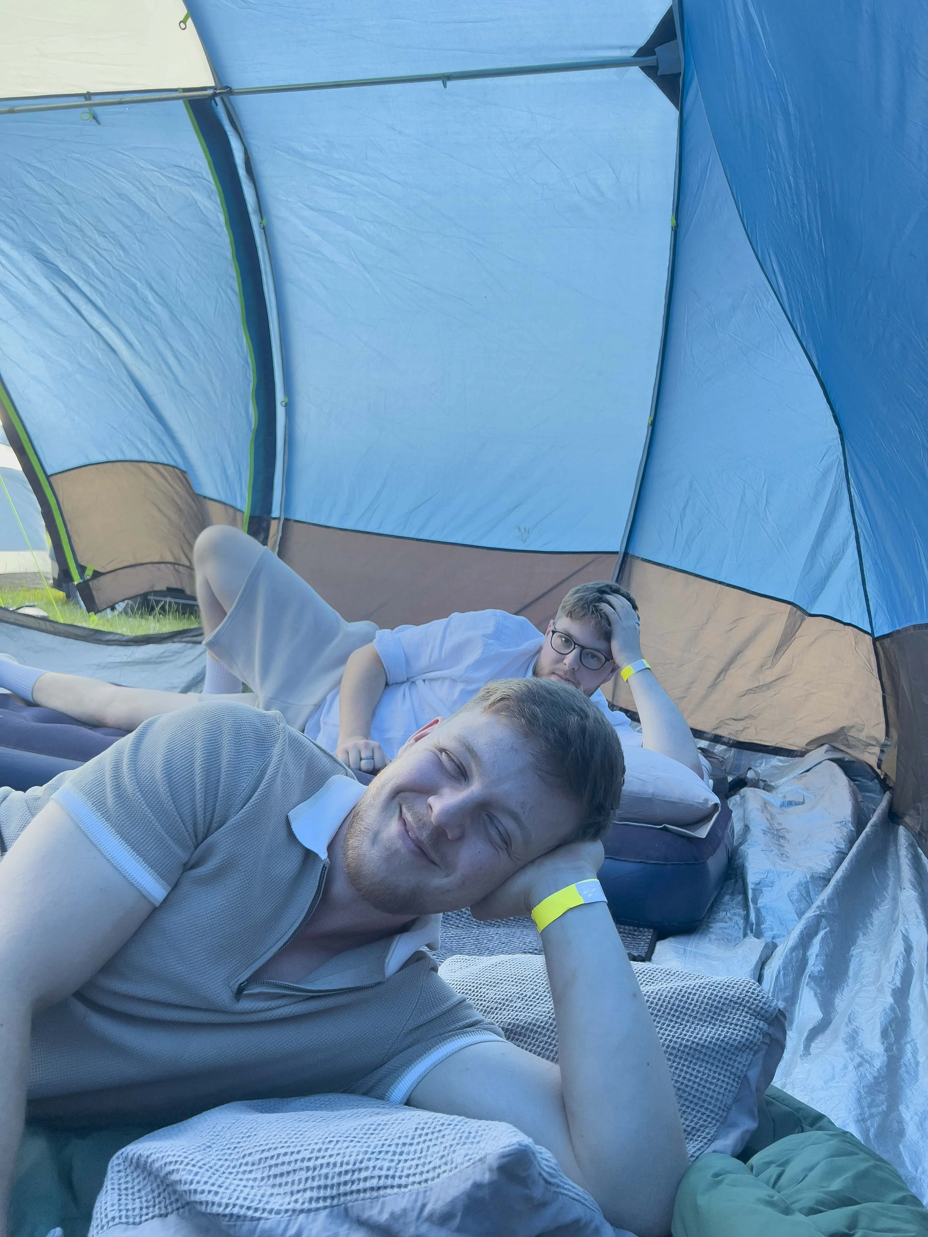 Blue and Toby laying in bed