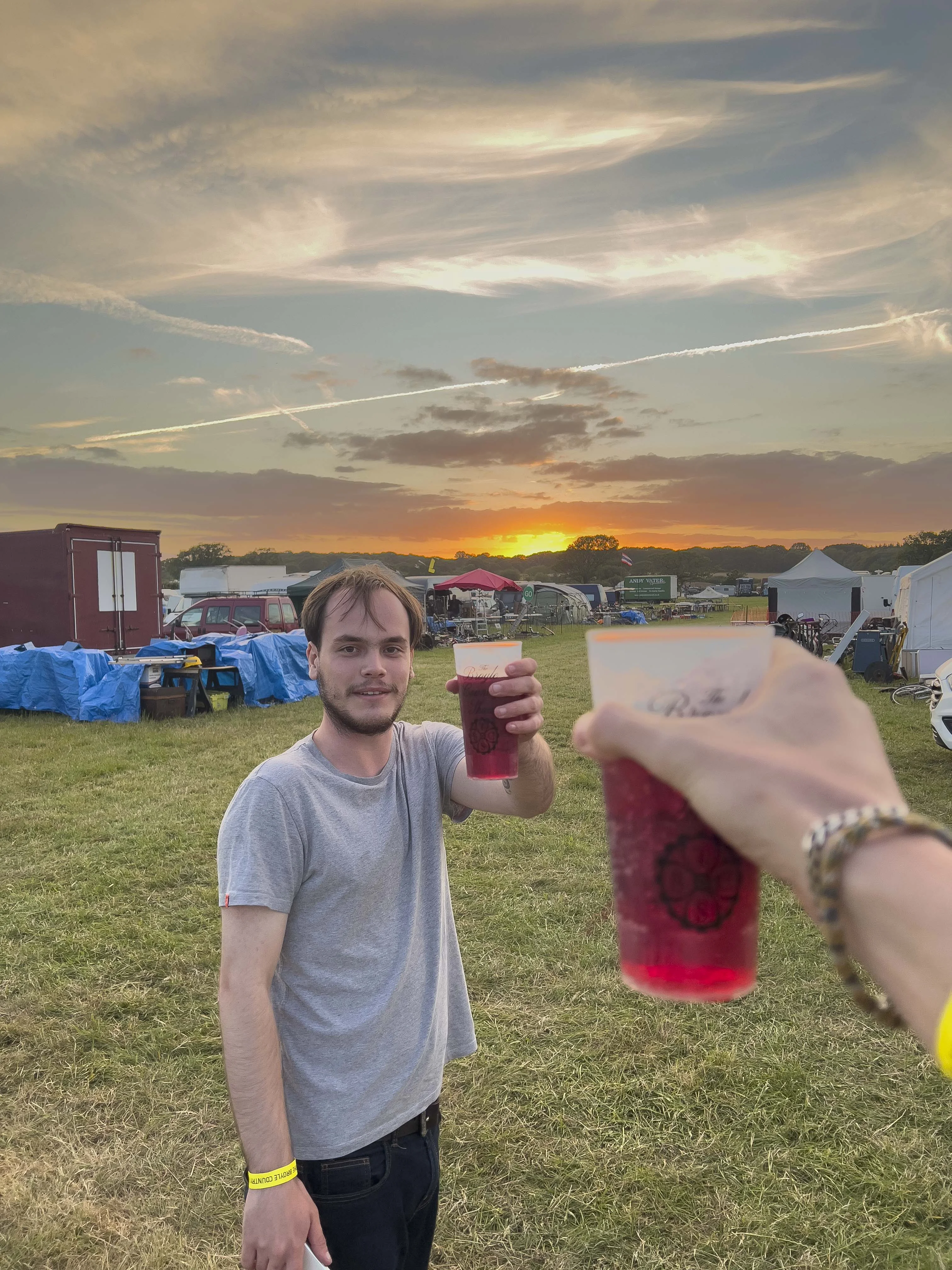 Korben with a pint of cider getting cheered