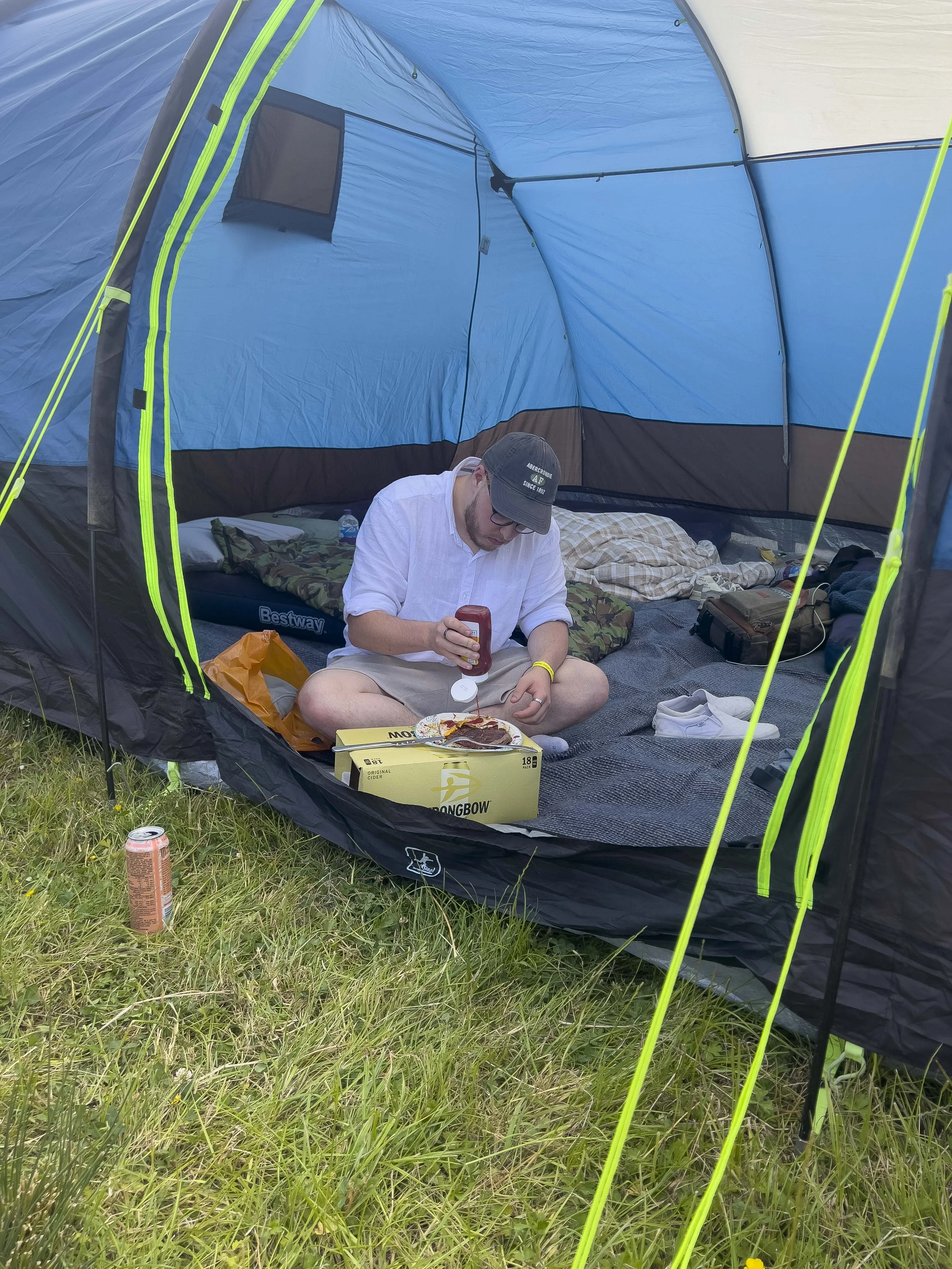 Toby adding ketchup to his steak
