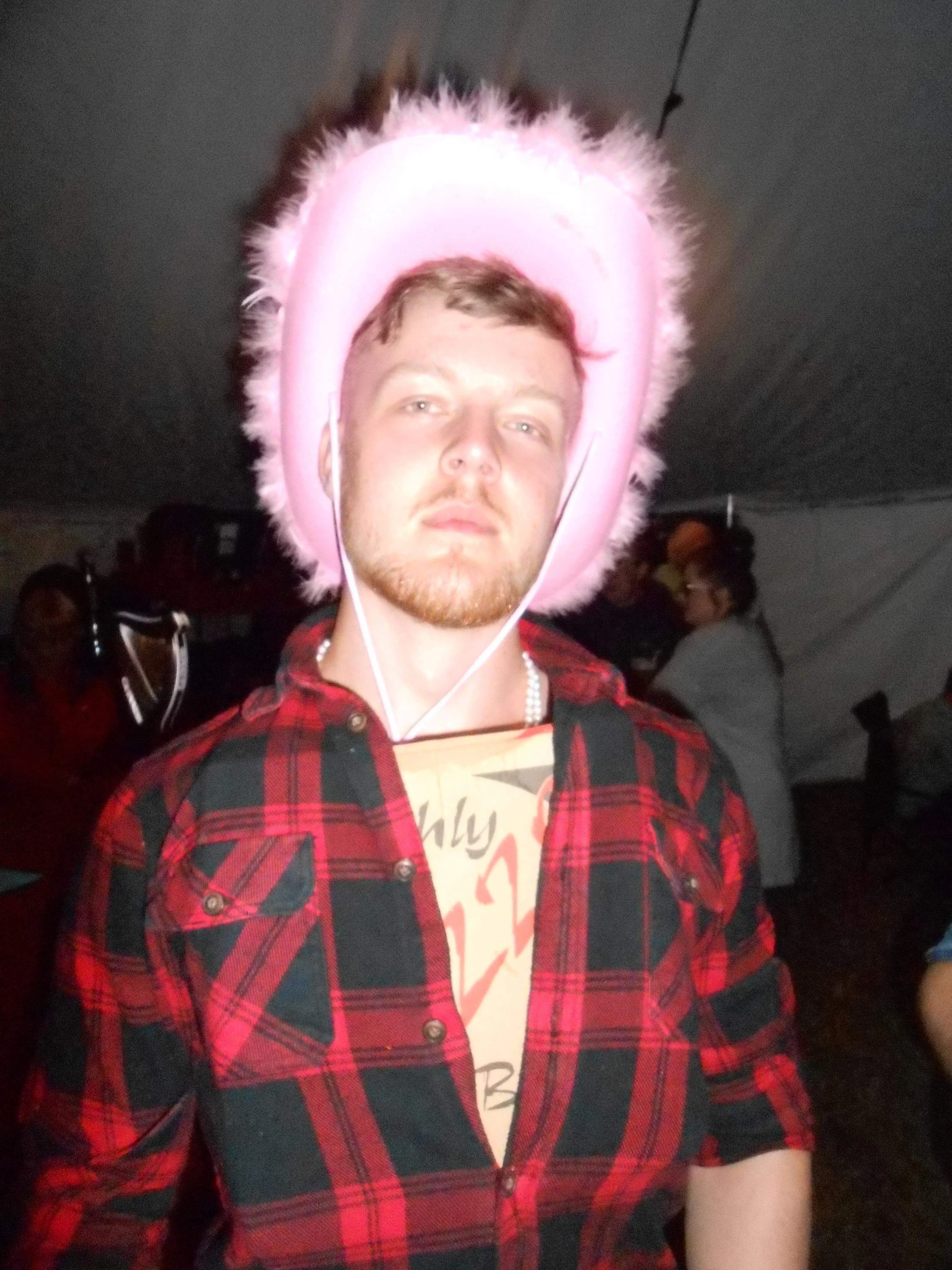 Blue posing proud with his pink cowboy hat