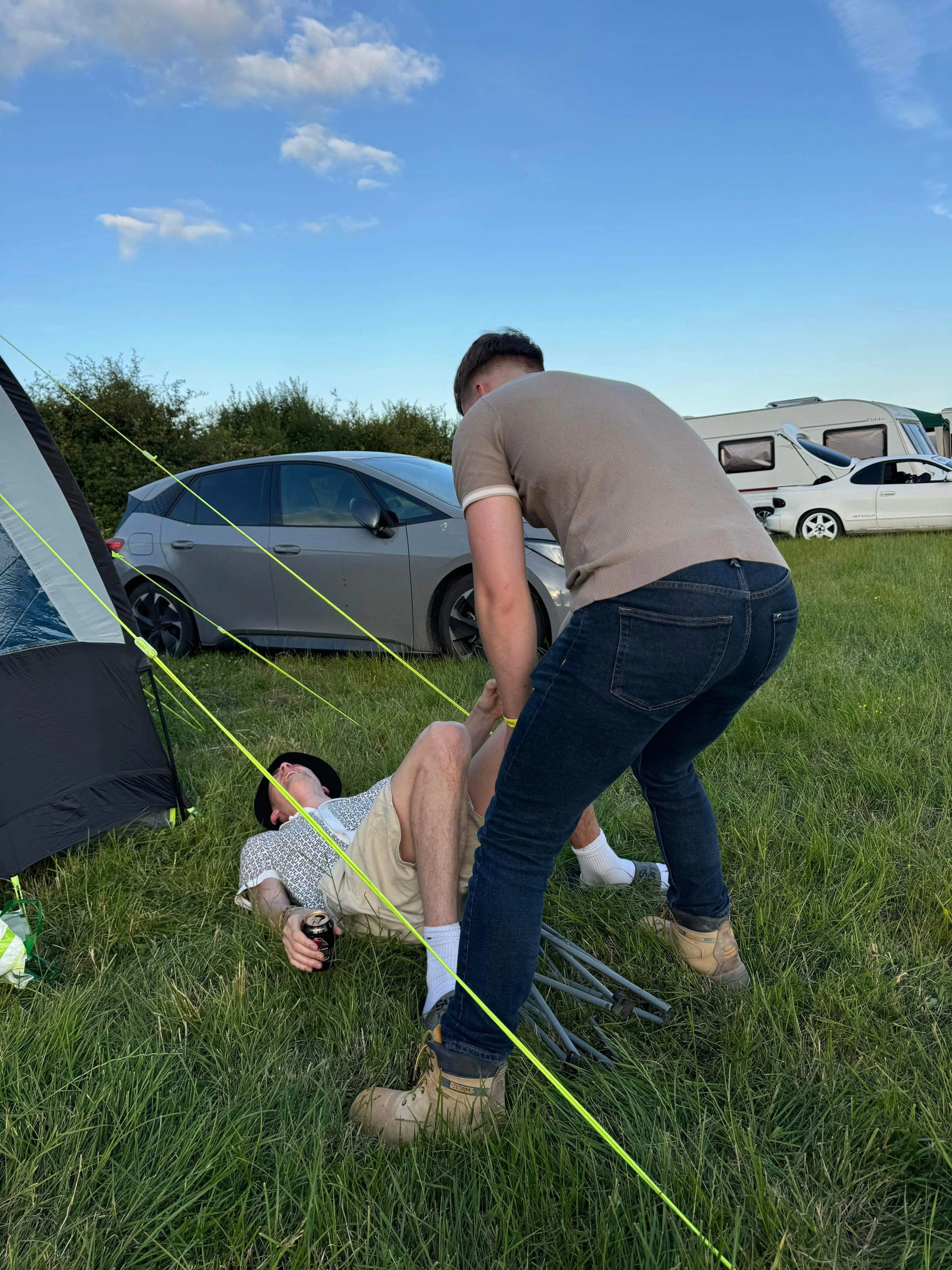 Ryan falling off his garden chair and Blue trying to help him up