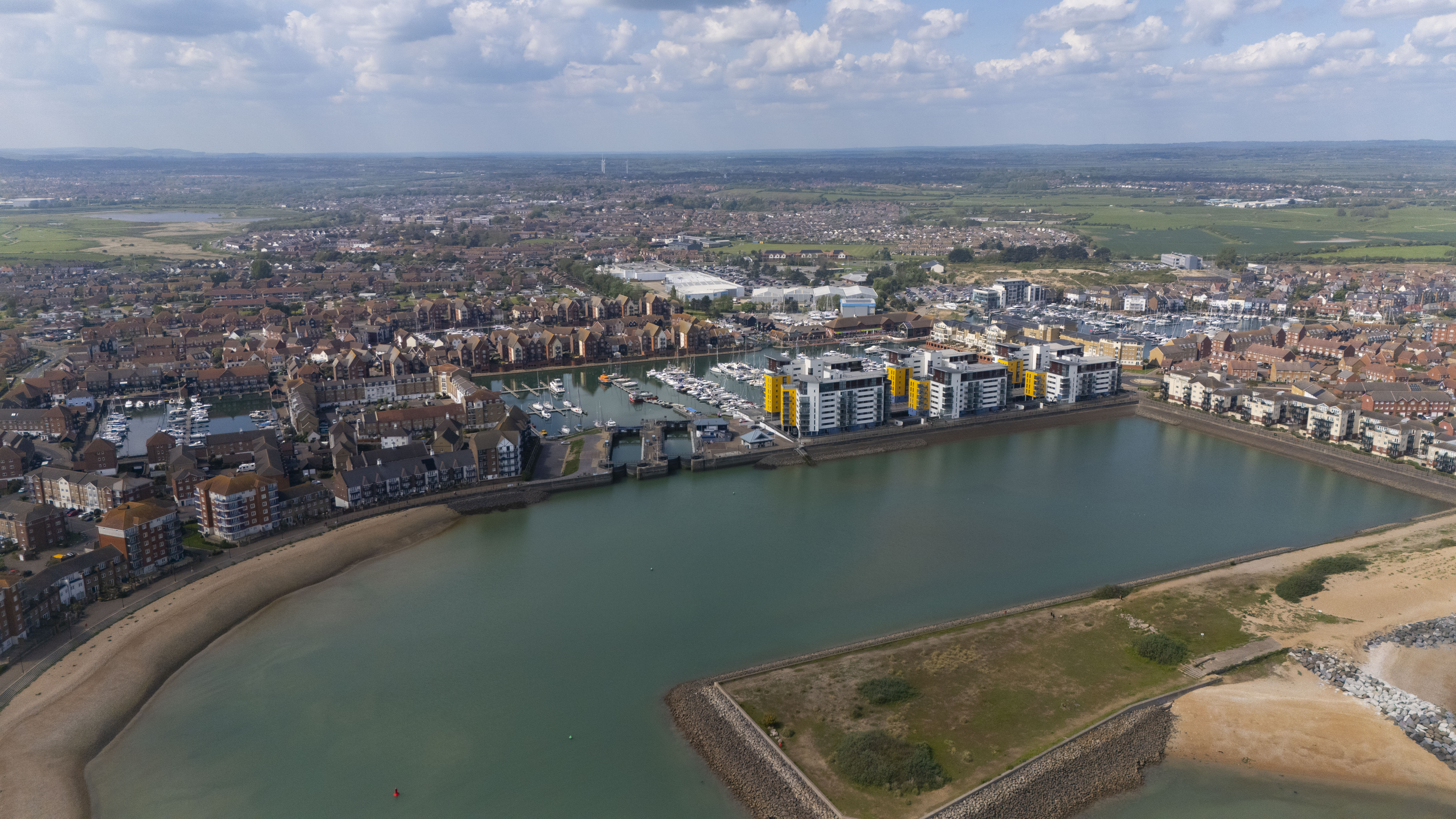 Overhead view of the harbour, drone shot