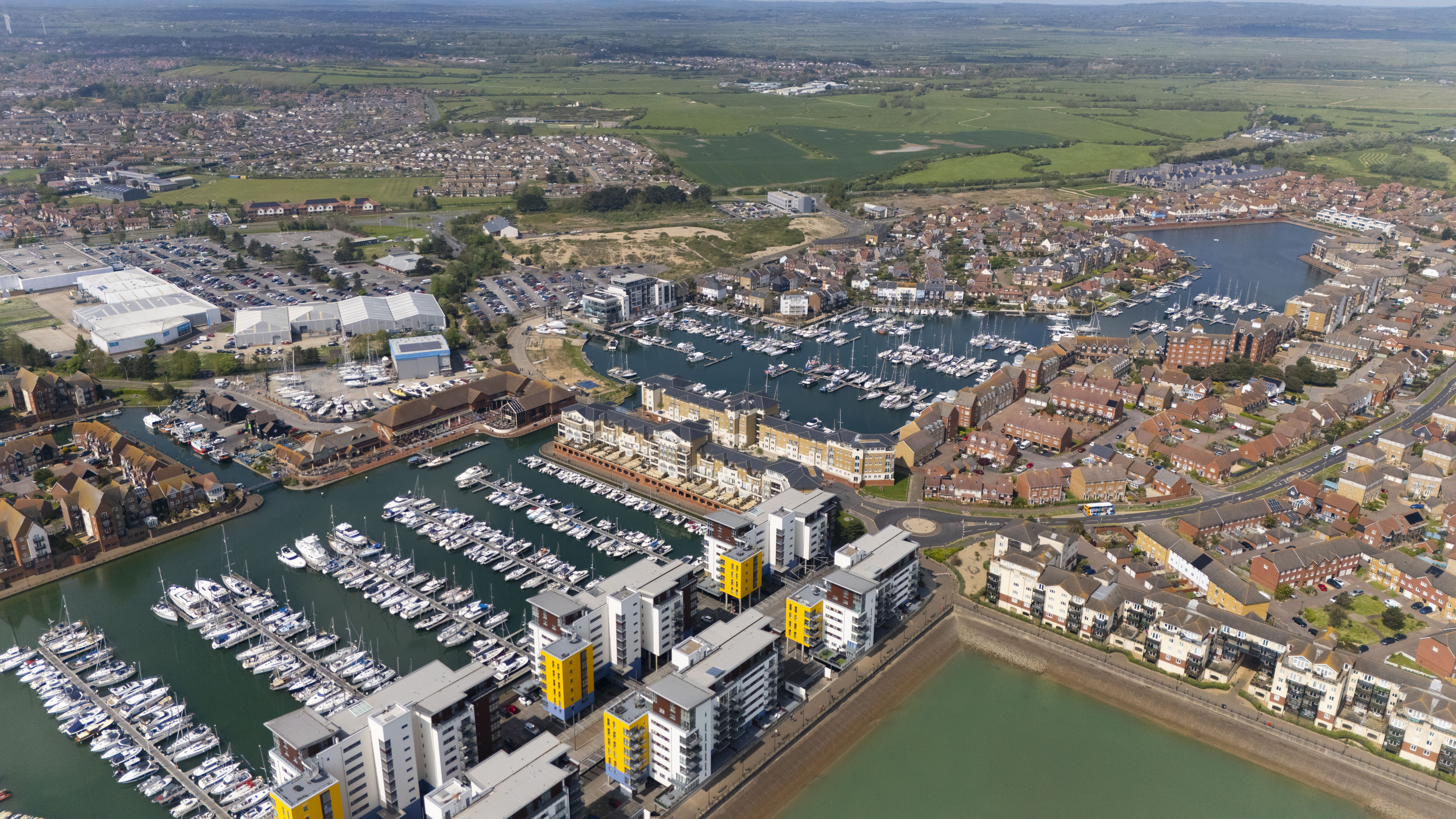 Overhead view of the harbour, drone shot