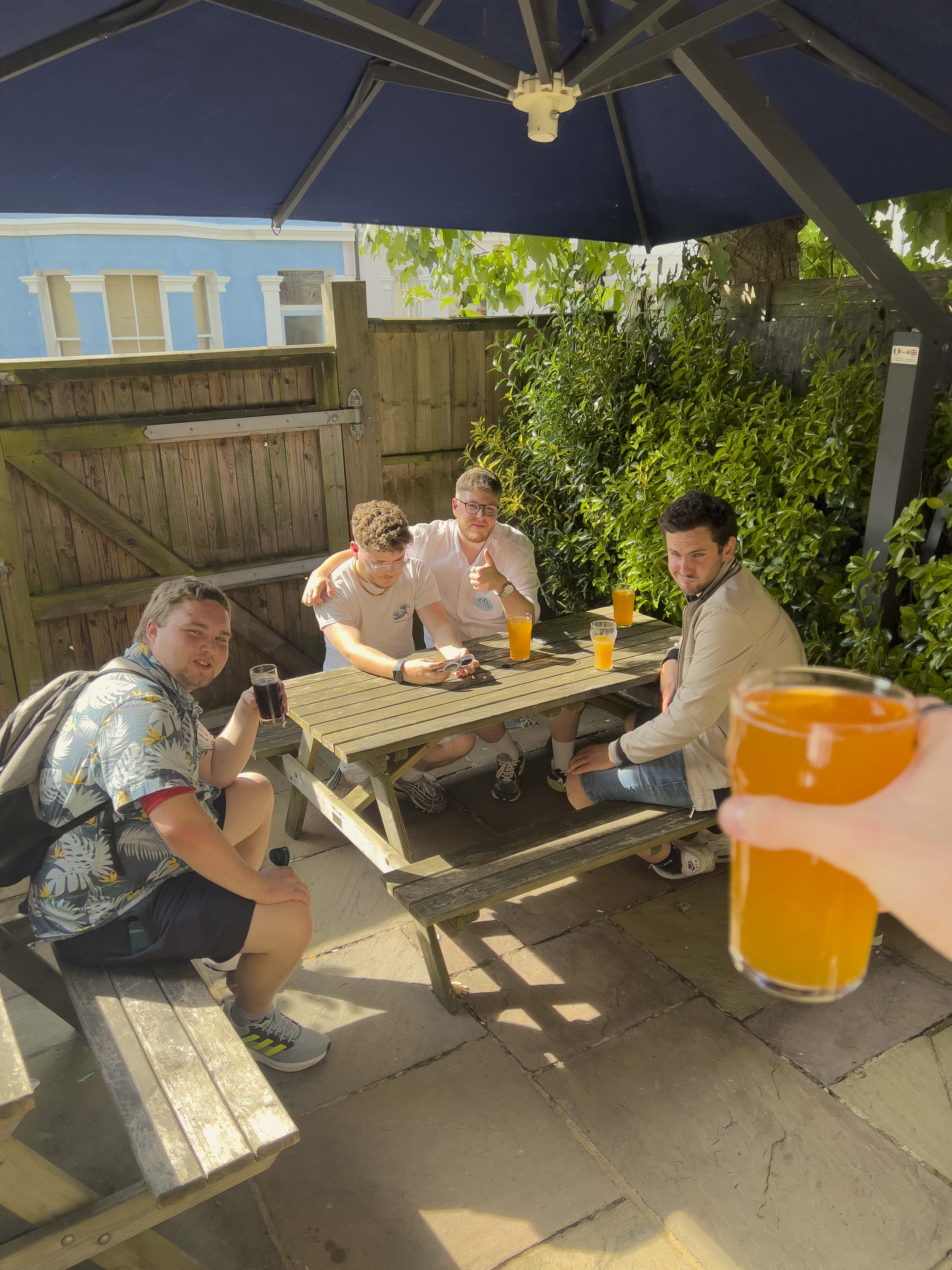 the boys enjoying the beer garden