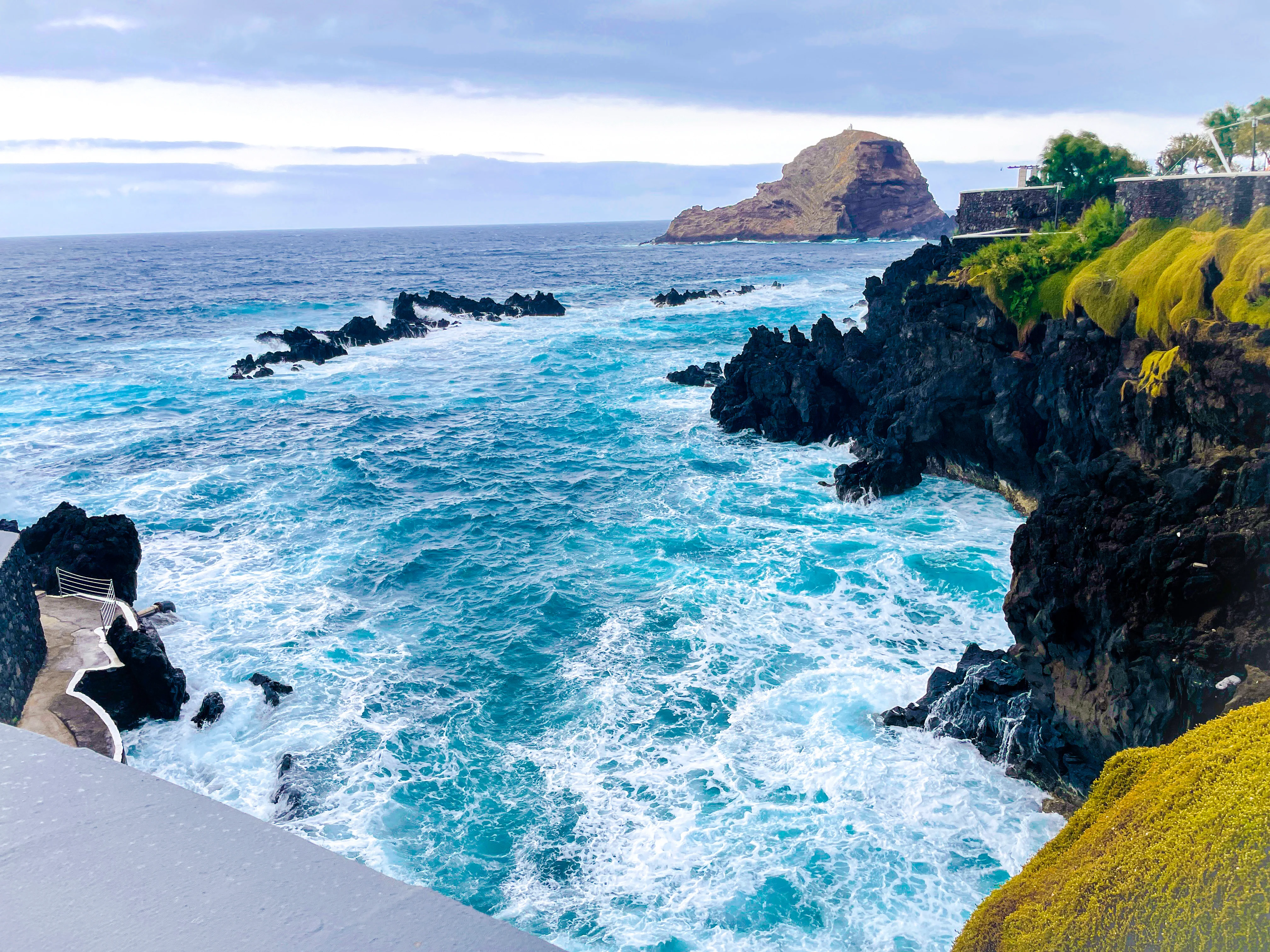 Waterfall and lush greenery in Madeira
